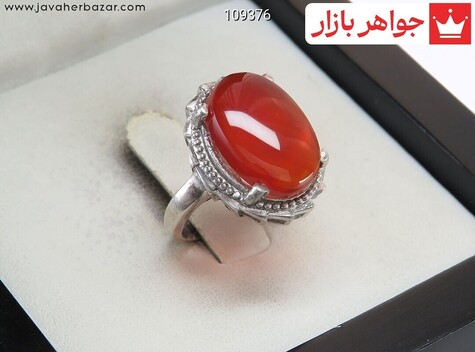 انگشتر نقره عقیق یمنی قرمز طرح نسترن زنانه