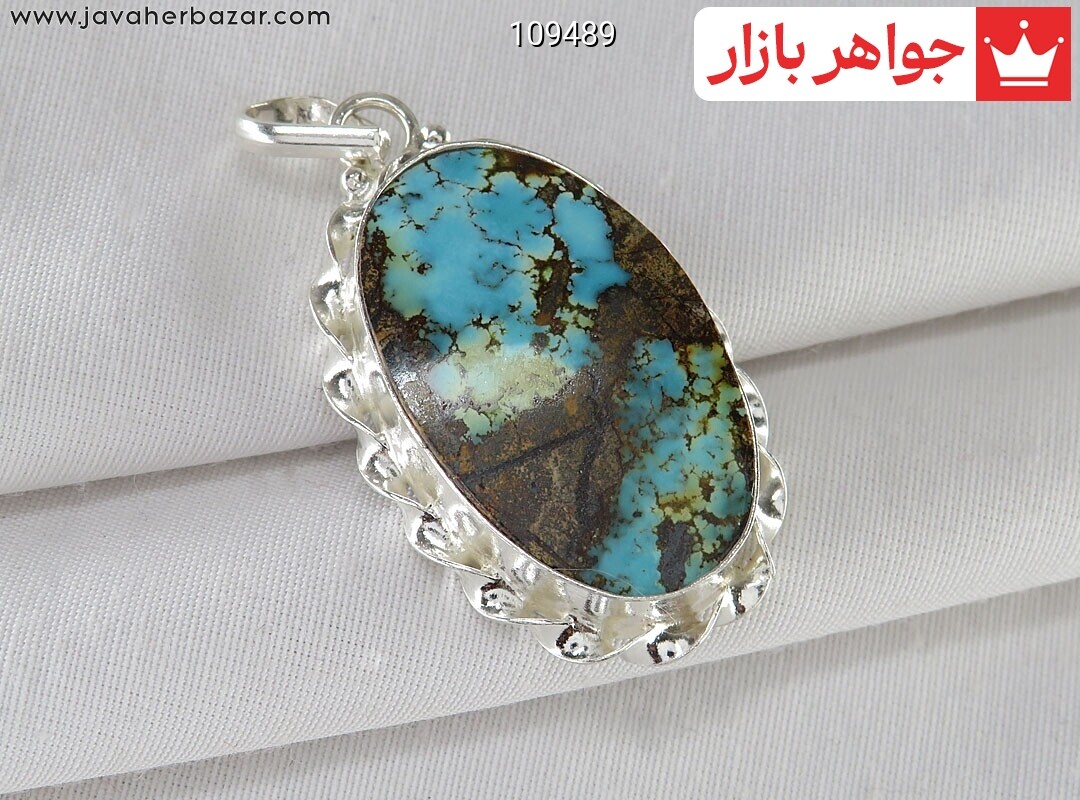 پلاک نقره فیروزه نیشابوری خوش طرح دست ساز