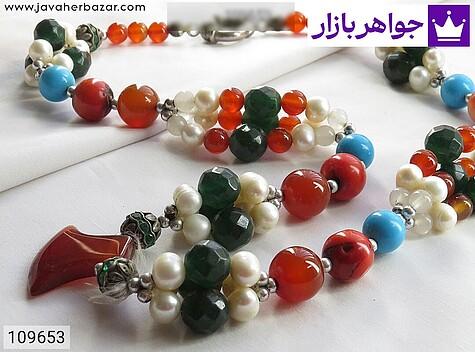 سینه ریز عقیق و مروارید و جید و مرجان فیروزه سنتاتیک - 109653