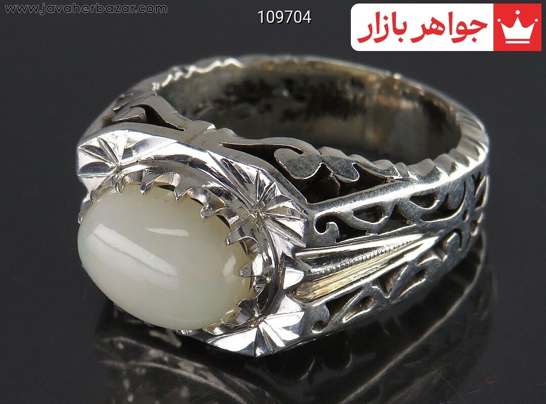 انگشتر نقره اپال اشرافی مردانه دست ساز