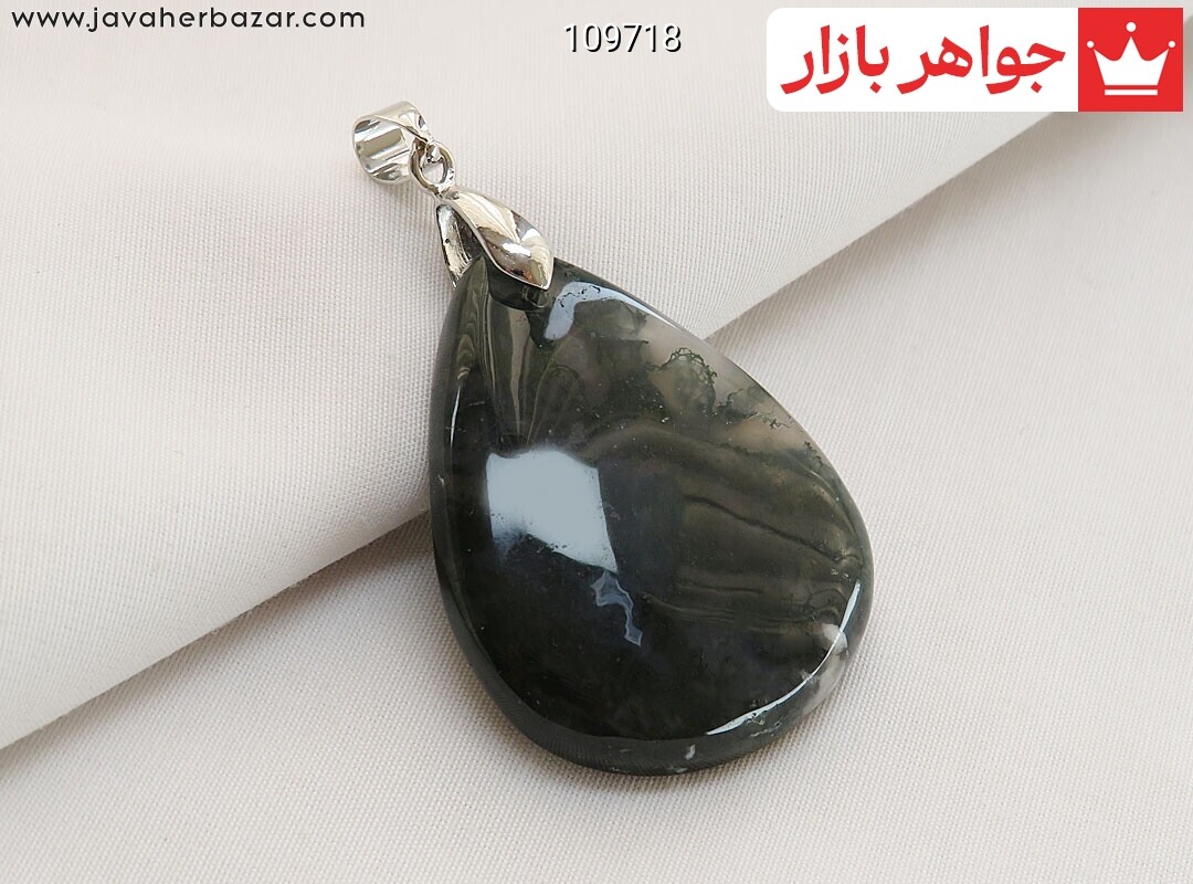 آویز عقیق سیاه خزه ای