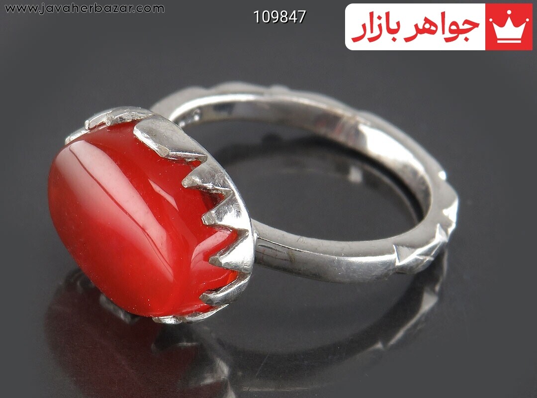 انگشتر نقره عقیق یمنی قرمز خوشرنگ مردانه