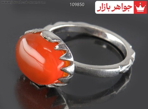 انگشتر نقره عقیق یمنی نارنجی خوشرنگ مردانه - 109850