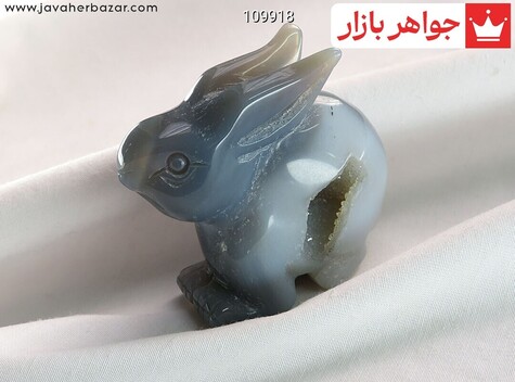 تندیس عقیق ژیود طرح خرگوش تراش طبیعی کار دست - 109918