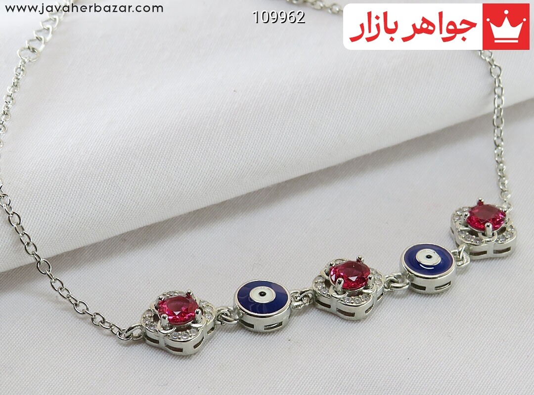 دستبند نقره یاقوت سنتاتیک زنانه