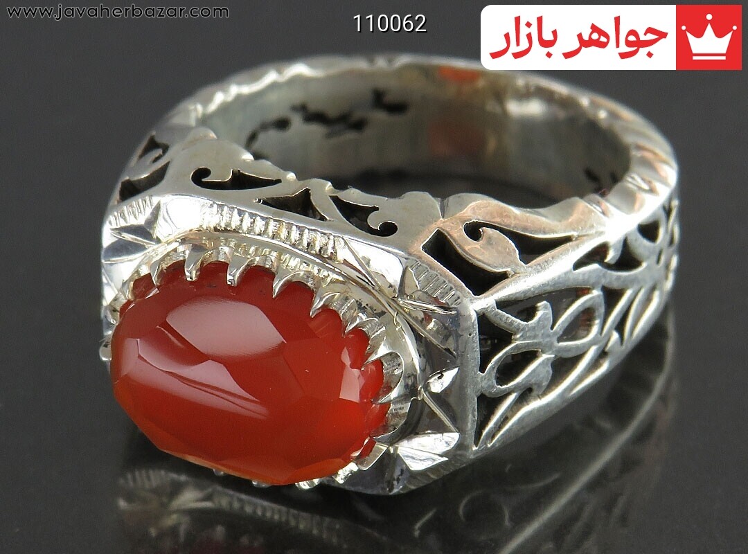 انگشتر نقره عقیق یمنی نارنجی اشرافی مردانه دست ساز