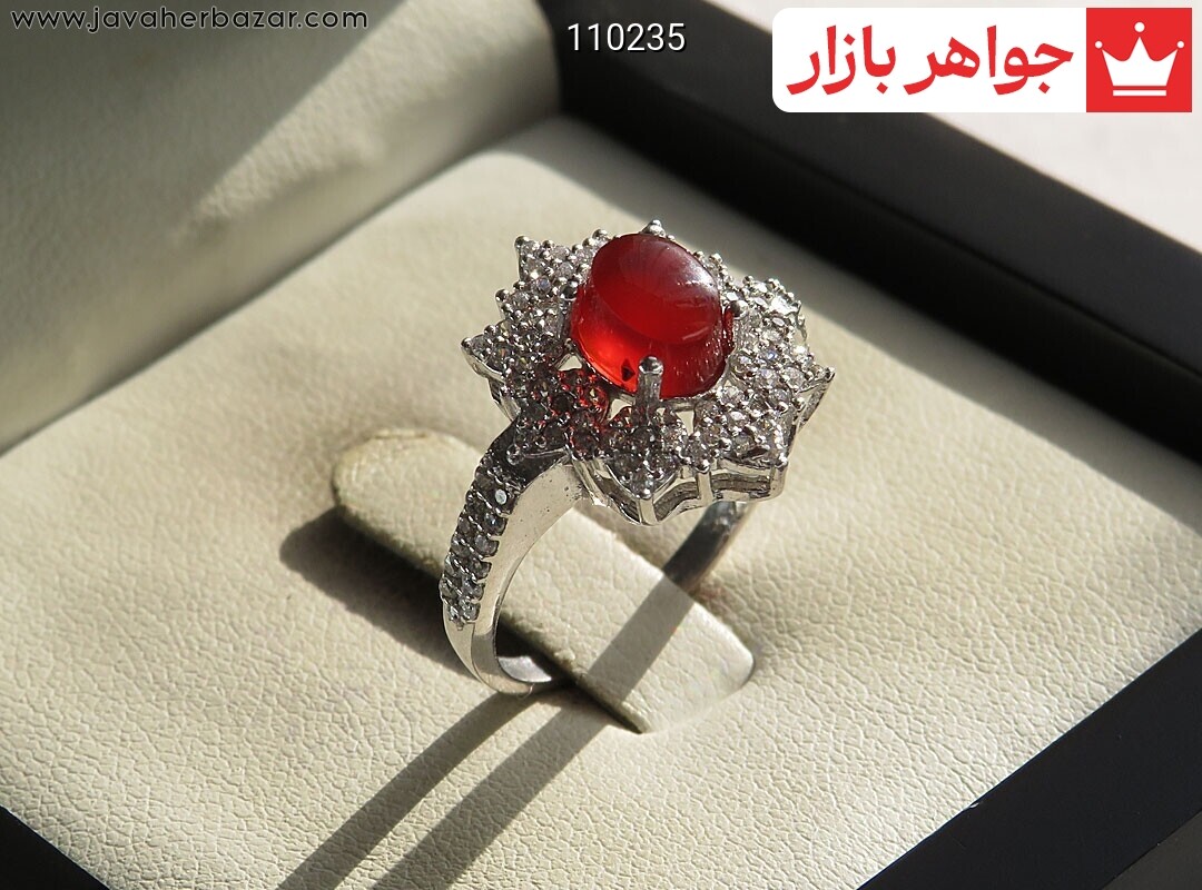 انگشتر نقره عقیق یمنی قرمز طرح زیبا زنانه