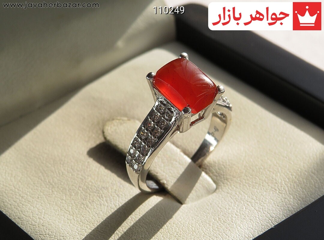 انگشتر نقره عقیق یمنی قرمز طرح کیمیا زنانه