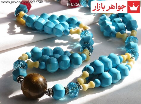 سینه ریز چشم ببر و کریستال فیروزه سنتاتیک تراش - 110256