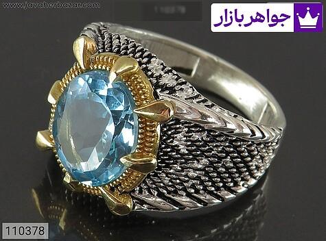 انگشتر نقره توپاز سوئیس مردانه تاج برنجی - 110378