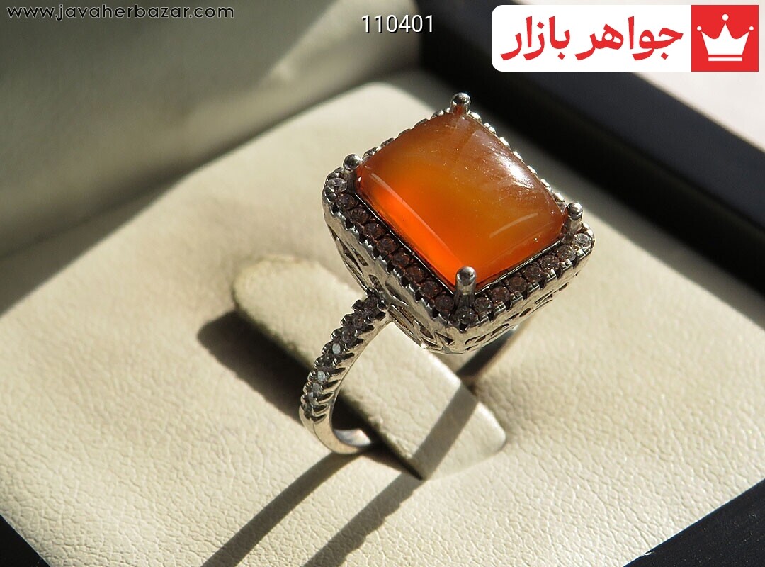 انگشتر نقره عقیق یمنی نارنجی طرح روناک زنانه