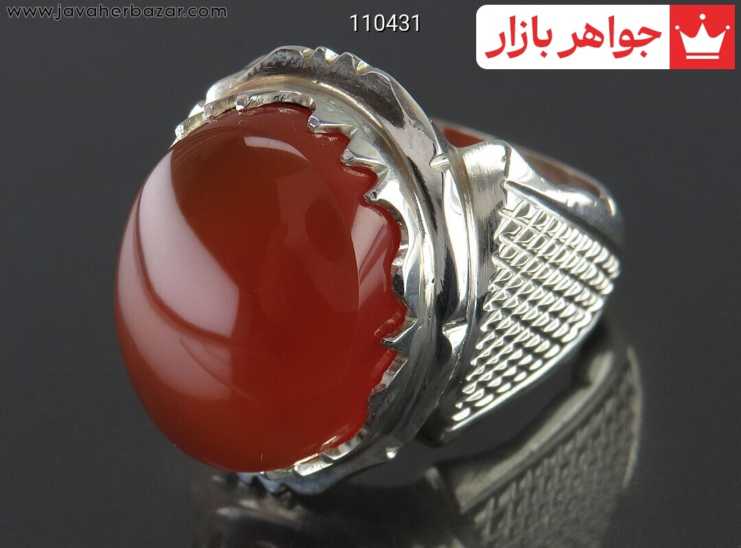 انگشتر نقره عقیق یمنی نارنجی درشت مردانه