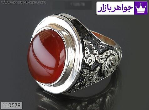 انگشتر نقره عقیق یمنی قرمز خوشرنگ مردانه دست ساز - 110578