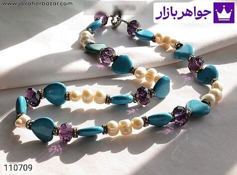 سینه ریز مروارید و کریستال فیروزه سنتاتیک - 110709