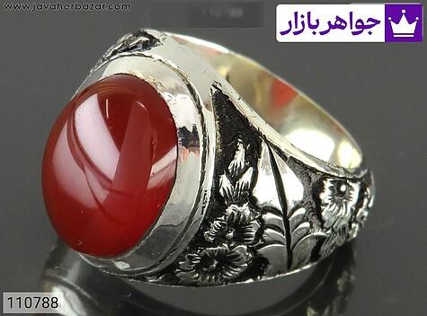 انگشتر عقیق یمنی مردانه انگشتر نقره عقیق یمنی رکاب طرح گل مردانه دست ساز - 110788