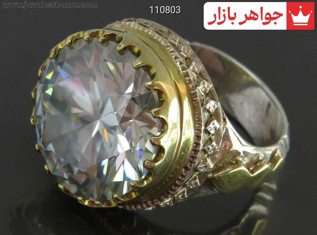 انگشتر نقره موزانایت الماس تراش لوکس مردانه دست ساز