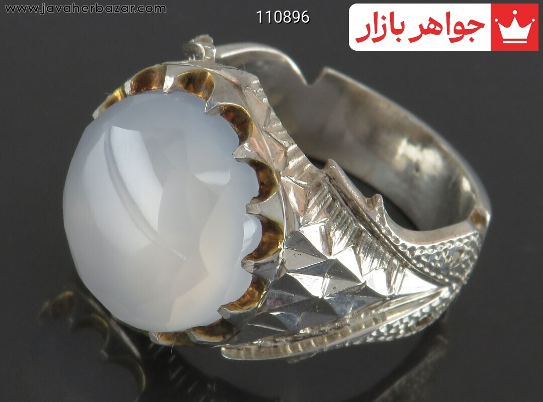 انگشتر نقره عقیق یمنی کبود الماس تراش مردانه دست ساز با برلیان اصل
