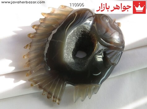 تندیس عقیق ژیود لوکس طرح ماهی تراش طبیعی دست - 110906