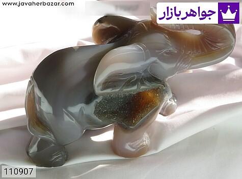 تندیس عقیق ژیود لوکس طرح فیل تراش طبیعی دست - 110907