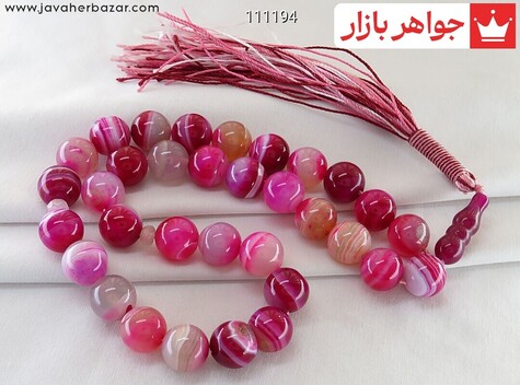 تسبیح عقیق صورتی 33 دانه ماداگاسکار خوش رنگ - 111194