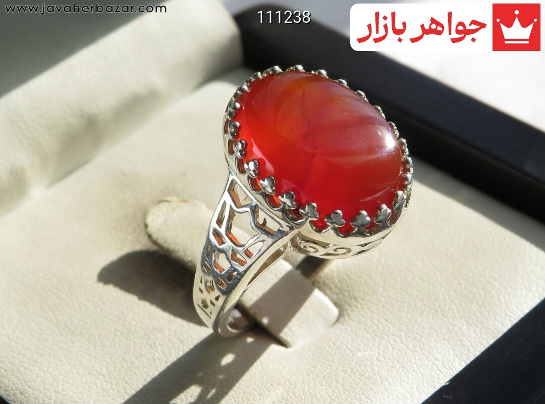 انگشتر نقره عقیق یمنی قرمز طرح زیور زنانه