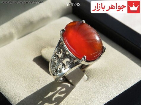 انگشتر نقره عقیق یمنی قرمز طرح روشنک زنانه - 111242