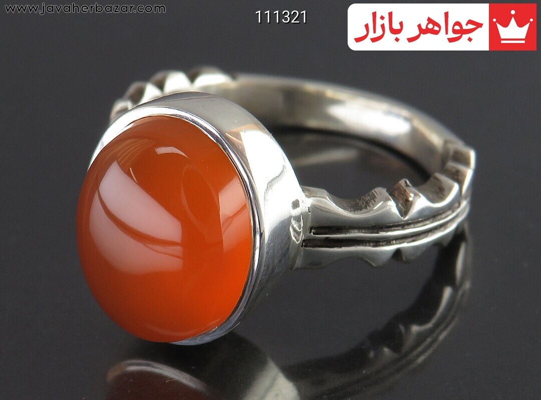 انگشتر نقره عقیق یمنی نارنجی شیک مردانه دست ساز
