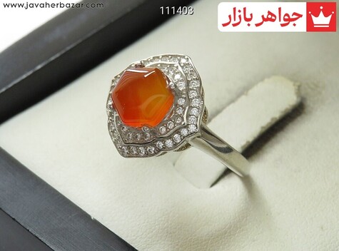 انگشتر نقره عقیق یمنی نارنجی طرح سارا زنانه