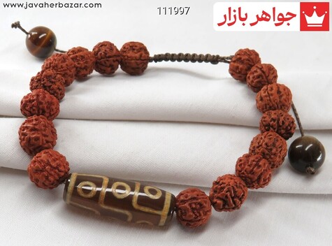 دستبند سنگی رودراکشا و چشم ببر مهره بودایی - 111997