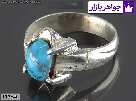 انگشتر فیروزه نیشابوری مردانه انگشتر نقره فیروزه نیشابوری خوش طرح مردانه دست ساز - 112540