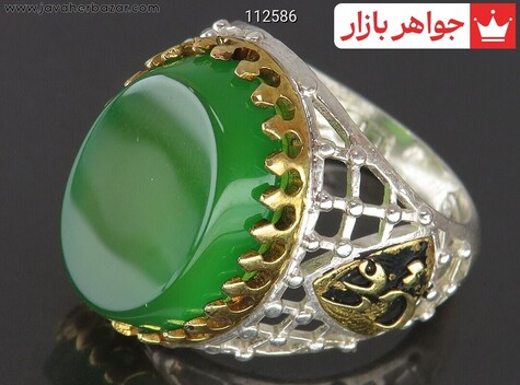 انگشتر نقره عقیق سبز رکاب طرح ضریح مردانه - 112586