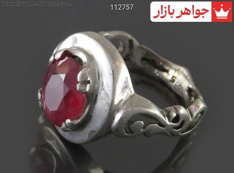 انگشتر نقره یاقوت قرمز سرخ الماس تراش مردانه