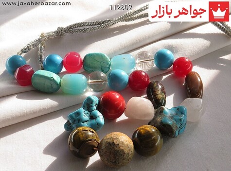 سینه ریز کوارتز و چشم ببر و مرجان و عقیق و در فیروزه سنتاتیک - 112802