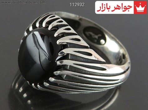 انگشتر نقره عقیق یمنی سیاه دورچنگ مردانه