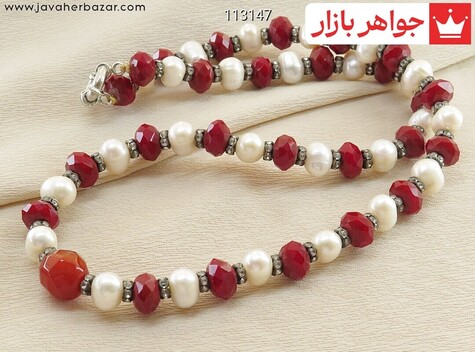 سینه ریز مروارید با یاقوت سنتاتیک طرح بهار - 113147