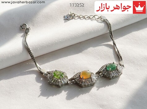 دستبند نقره زبرجد و زمرد زامبیا و اپال اتیوپی زنانه - 113252