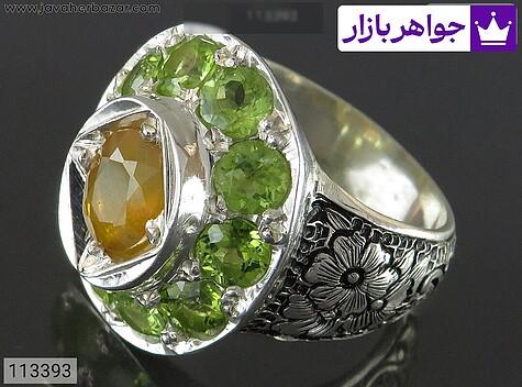 انگشتر نقره یاقوت و زبرجد آفریقایی اشرافی مردانه دست ساز - 113393