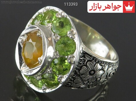 انگشتر نقره یاقوت و زبرجد آفریقایی اشرافی مردانه دست ساز - 113393