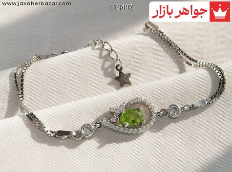 دستبند نقره زبرجد طرح ترمه زنانه - 113407
