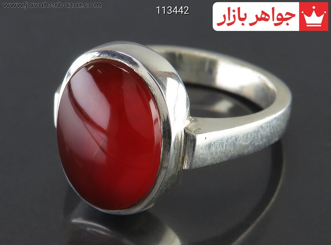 انگشتر نقره عقیق یمنی قرمز کلاسیک به همراه تربت امام حسین مردانه دست ساز حرزدار
