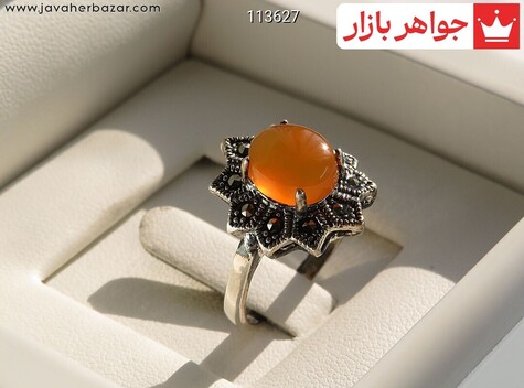 انگشتر نقره عقیق یمنی نارنجی پرتقالی زنانه