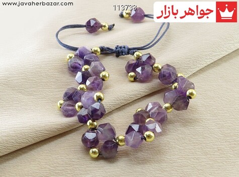 دستبند سنگی آمتیست و حدید بسیار خاص زیبا زنانه - 113733