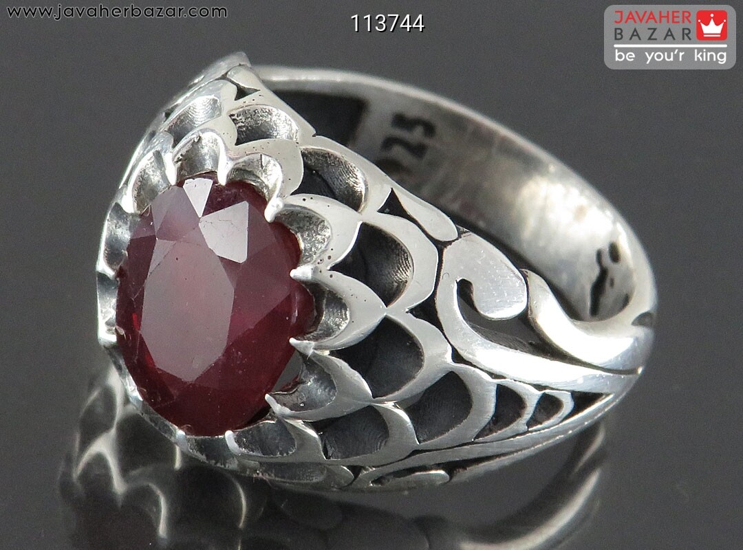 انگشتر نقره یاقوت قرمز الماس تراش مردانه