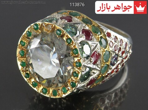 انگشتر نقره موزانایت شاهانه مردانه دست ساز - 113876
