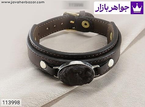 دستبند هبهاب دستبند نقره چرم طبیعی و هبهاب مردانه - 113998