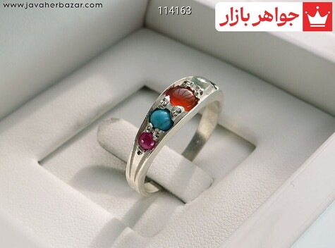 انگشتر نقره عقیق و یاقوت و زمرد و فیروزه نیشابوری و در نجف زنانه - 114163
