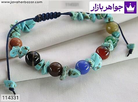 دستبند سنگی فیروزه سنتاتیک و عقیق و دلربا - 114331