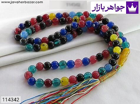 تسبیح جید آبی تسبیح سنگ جید زیبا طرح ام البنین 101دانه با حکاکی دعای شرف الشمس - 114342
