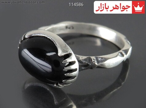 انگشتر نقره عقیق سیاه مردانه - 114586