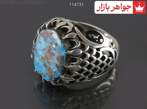 انگشتر نقره فیروزه نیشابوری دور چنگ مردانه - 114731